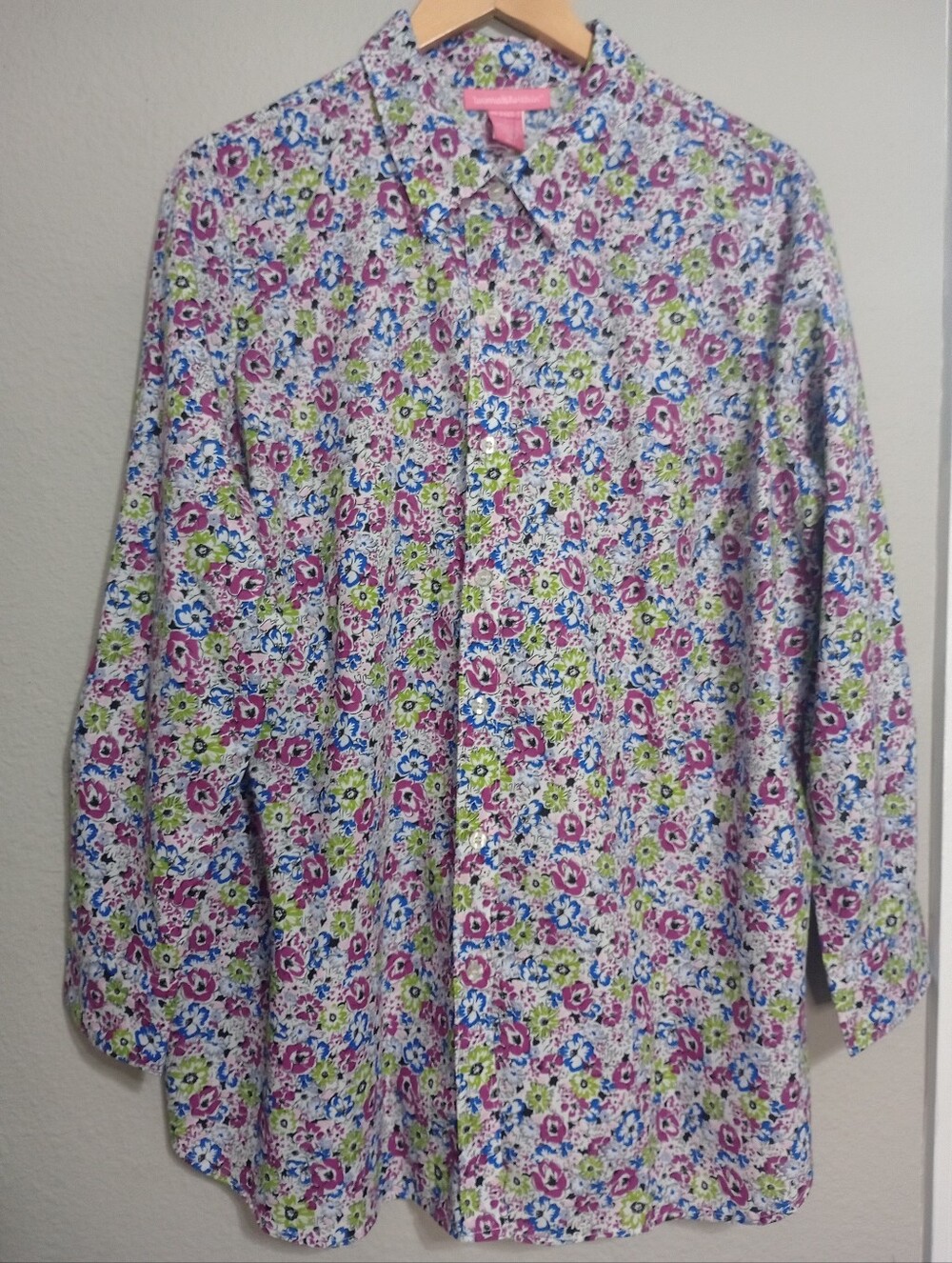 Woman Within Multicolor Floral Button Down Shirt Long Sleeve